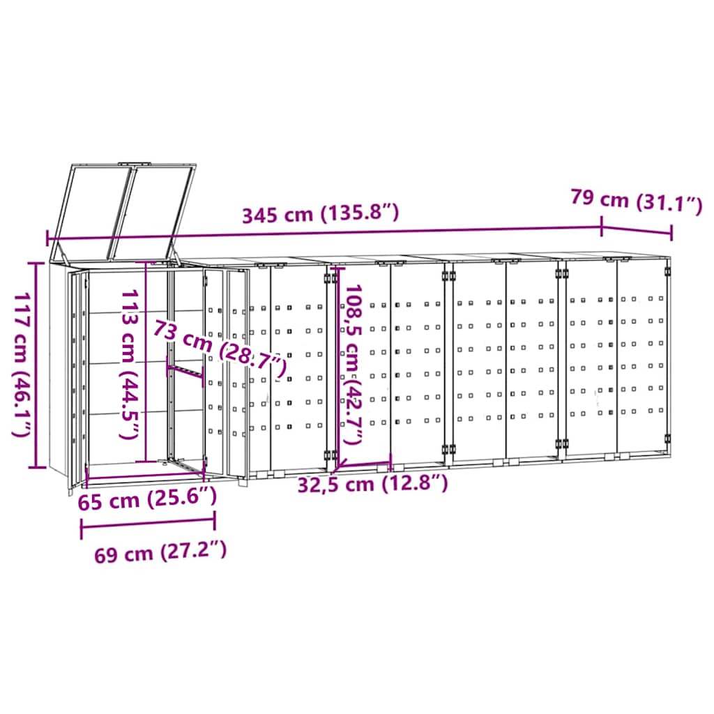 Πλαίσιο Κάδων Απορριμμάτων 5 Κάδοι Γκρι 345x79x117 εκ. Ατσάλι