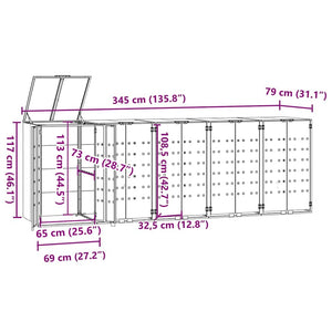 Πλαίσιο Κάδων Απορριμμάτων 5 Κάδοι Γκρι 345x79x117 εκ. Ατσάλι