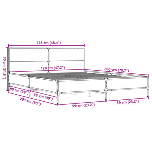 Πλαίσιο Κρεβατιού Sonoma Δρυς 120x200 εκ. Επεξ. Ξύλο & Μέταλλο