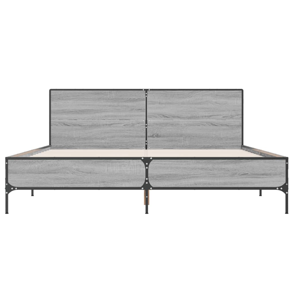 Πλαίσιο Κρεβατιού Γκρι Sonoma 135x190 εκ. Επεξ. Ξύλο & Μέταλλο