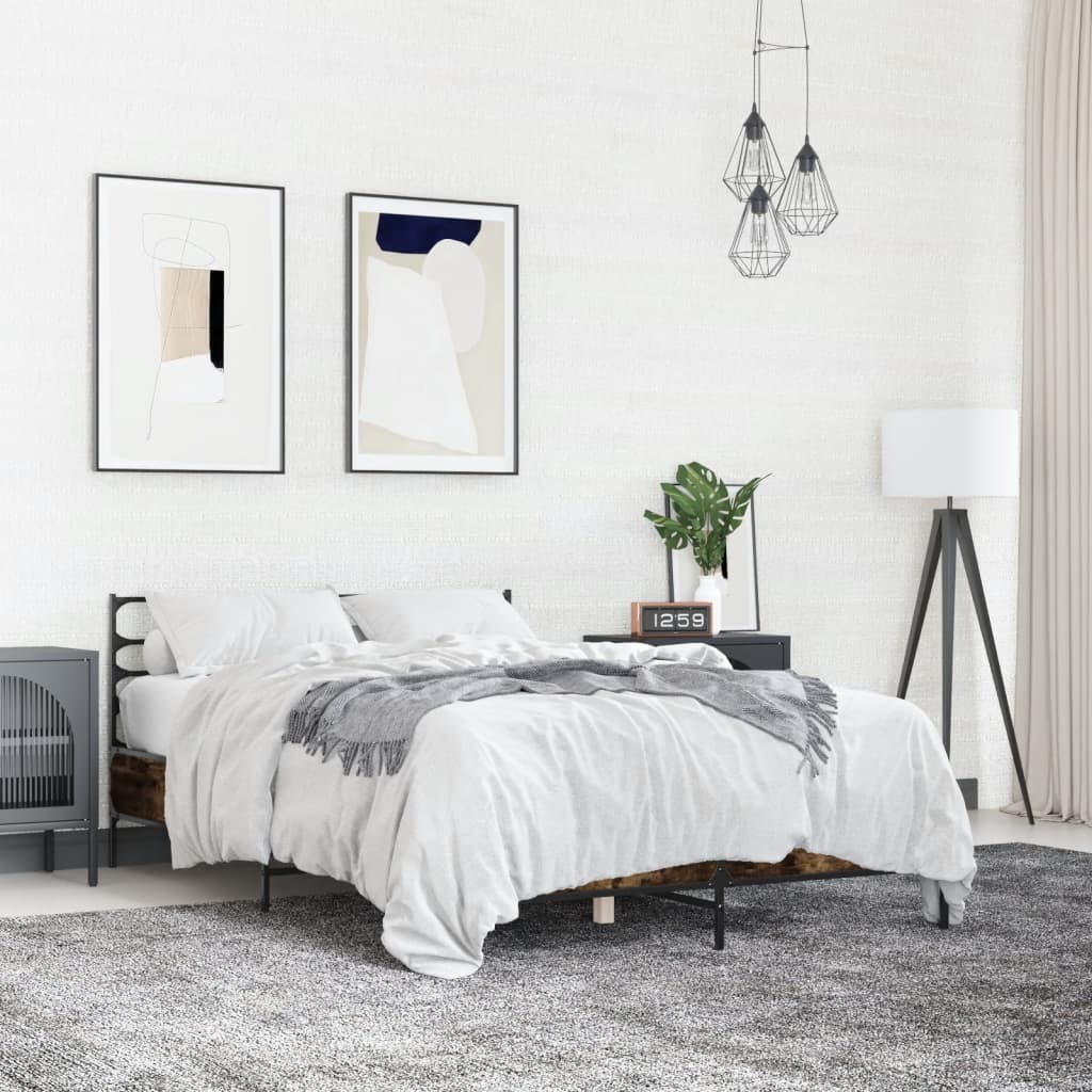 Πλαίσιο Κρεβατιού Καπνιστή Δρυς 120x200εκ. Επεξ. Ξύλο & Μέταλλο