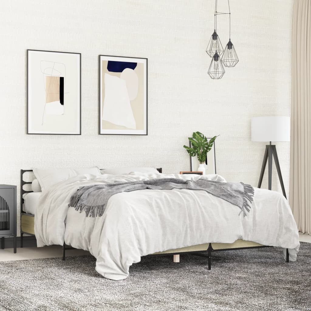 Πλαίσιο Κρεβατιού Sonoma Δρυς 150x200 εκ. Επεξ. Ξύλο & Μέταλλο