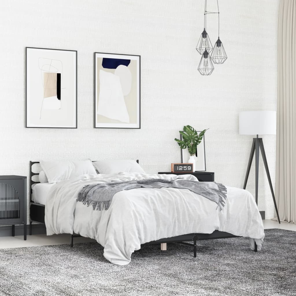 Πλαίσιο Κρεβατιού Μαύρο 135x190 εκ. Επεξ. Ξύλο & Μέταλλο