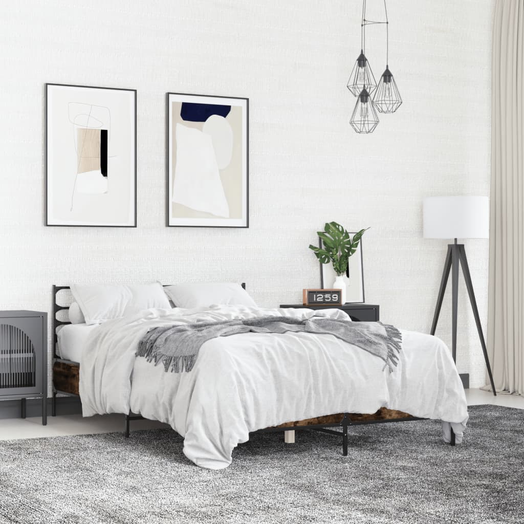 Πλαίσιο Κρεβατιού Καπνιστή Δρυς 135x190εκ. Επεξ. Ξύλο & Μέταλλο