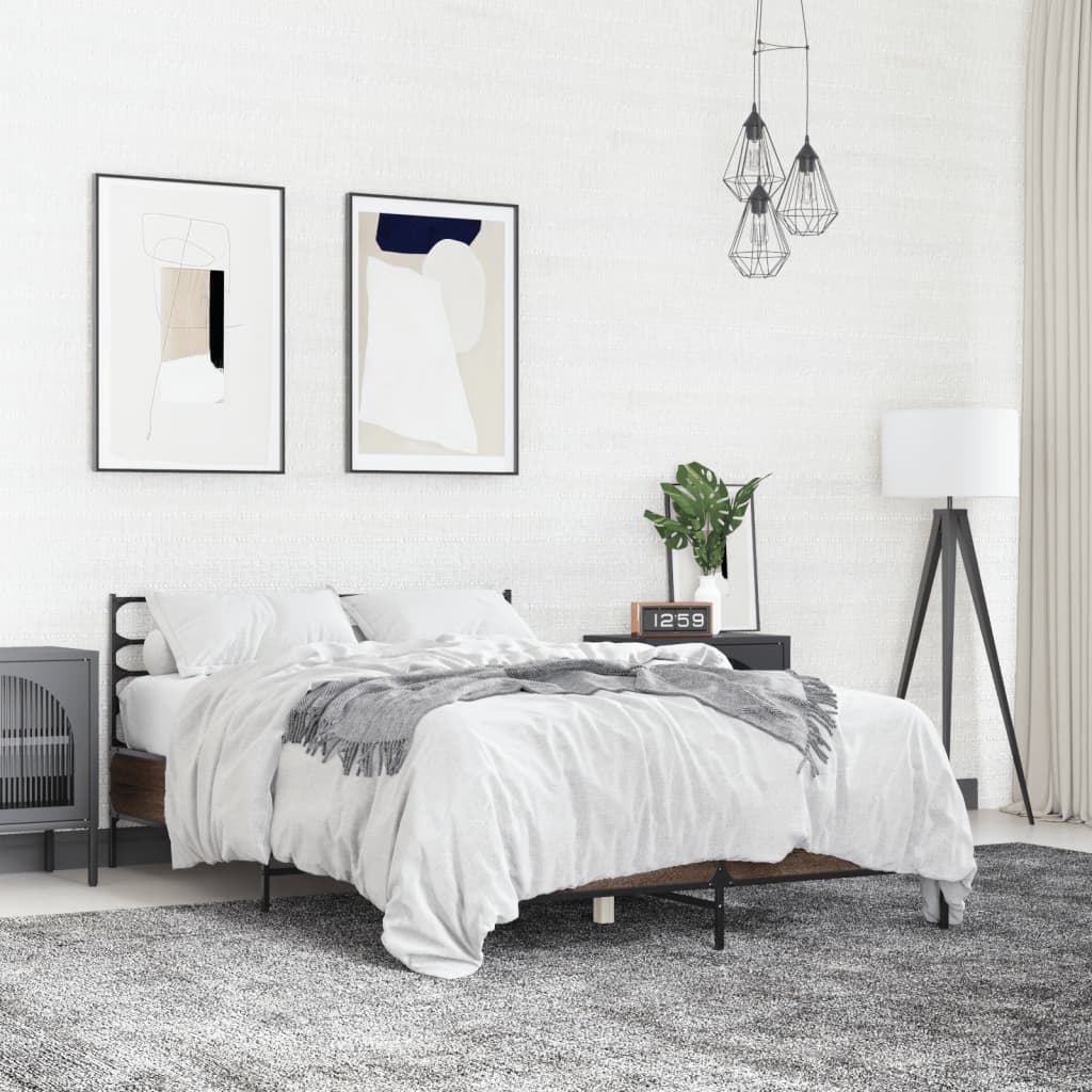 Πλαίσιο Κρεβατιού Καφέ Δρυς 135x190 εκ. Επεξ. Ξύλο & Μέταλλο