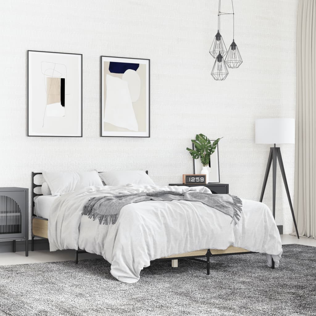 Πλαίσιο Κρεβατιού Sonoma Δρυς 140x190 εκ. Επεξ. Ξύλο & Μέταλλο