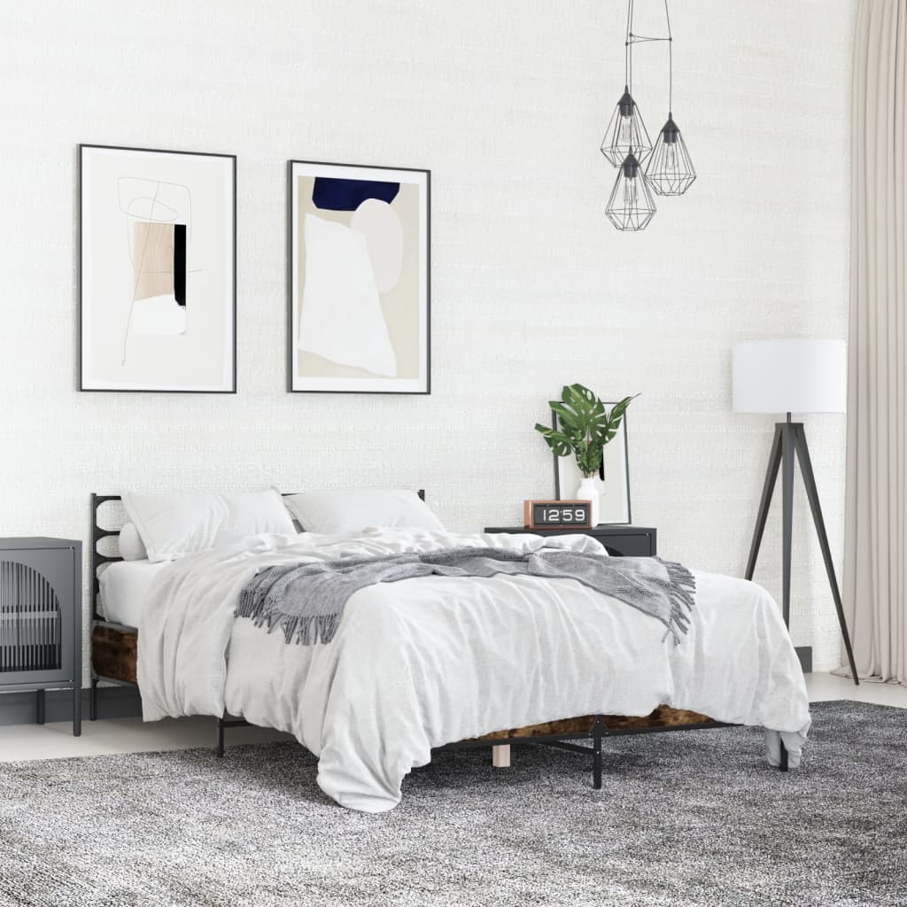 Πλαίσιο Κρεβατιού Καπνιστή Δρυς 140x190εκ. Επεξ. Ξύλο & Μέταλλο