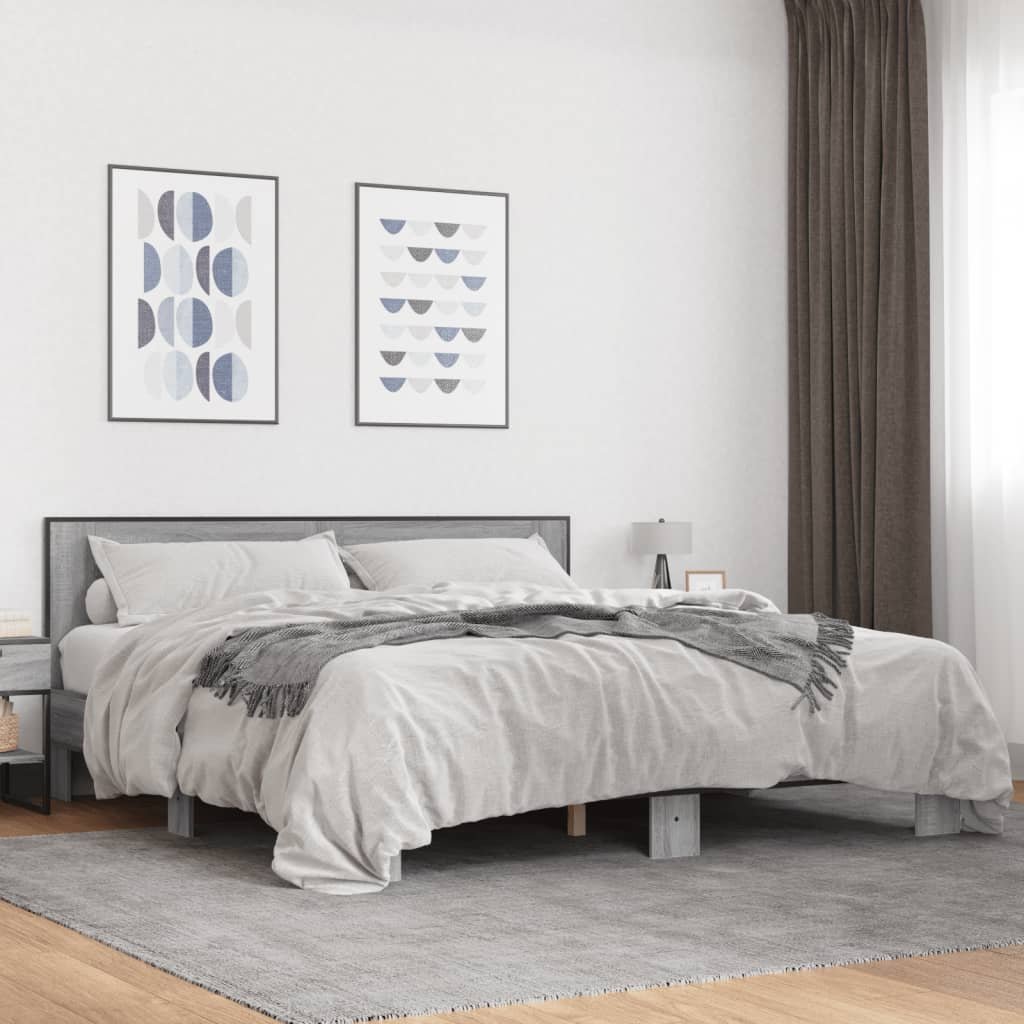 Πλαίσιο Κρεβατιού Γκρι Sonoma 180x200 εκ. Επεξ. Ξύλο & Μέταλλο