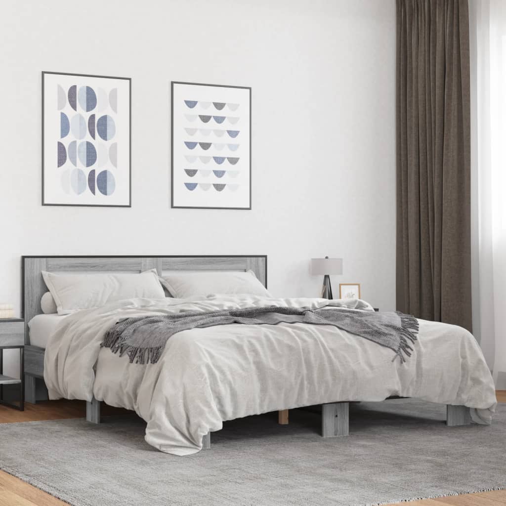 Πλαίσιο Κρεβατιού Γκρι Sonoma 160x200 εκ. Επεξ. Ξύλο & Μέταλλο - Pakobazaar