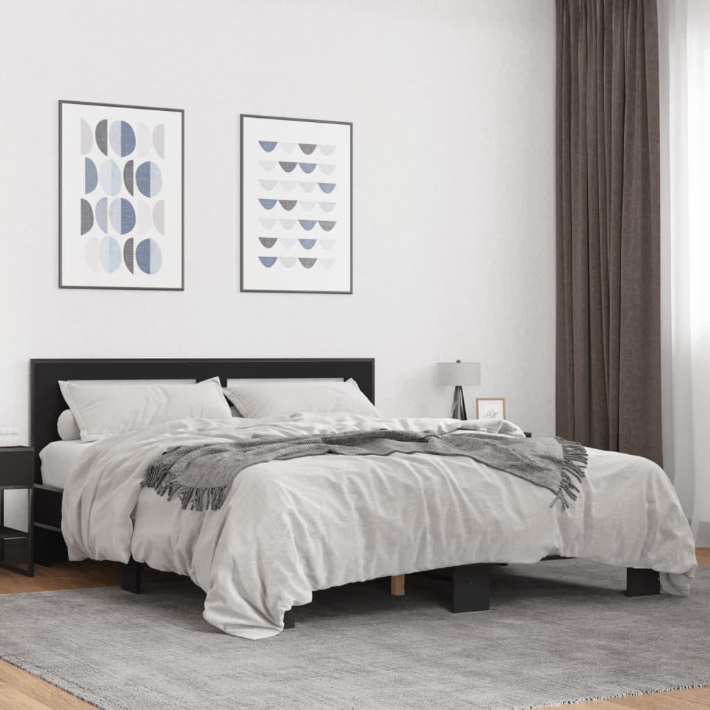 Πλαίσιο Κρεβατιού Μαύρο 160x200 εκ. Επεξ. Ξύλο & Μέταλλο