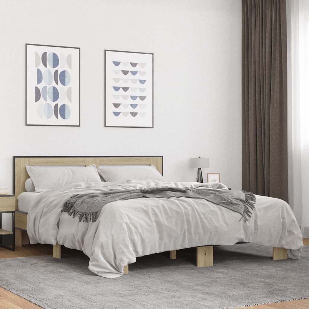 Πλαίσιο Κρεβατιού Sonoma Δρυς 150x200 εκ. Επεξ. Ξύλο & Μέταλλο