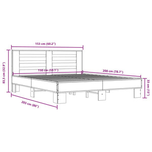 Πλαίσιο Κρεβατιού Γκρι Sonoma 150x200 εκ. Επεξ. Ξύλο & Μέταλλο