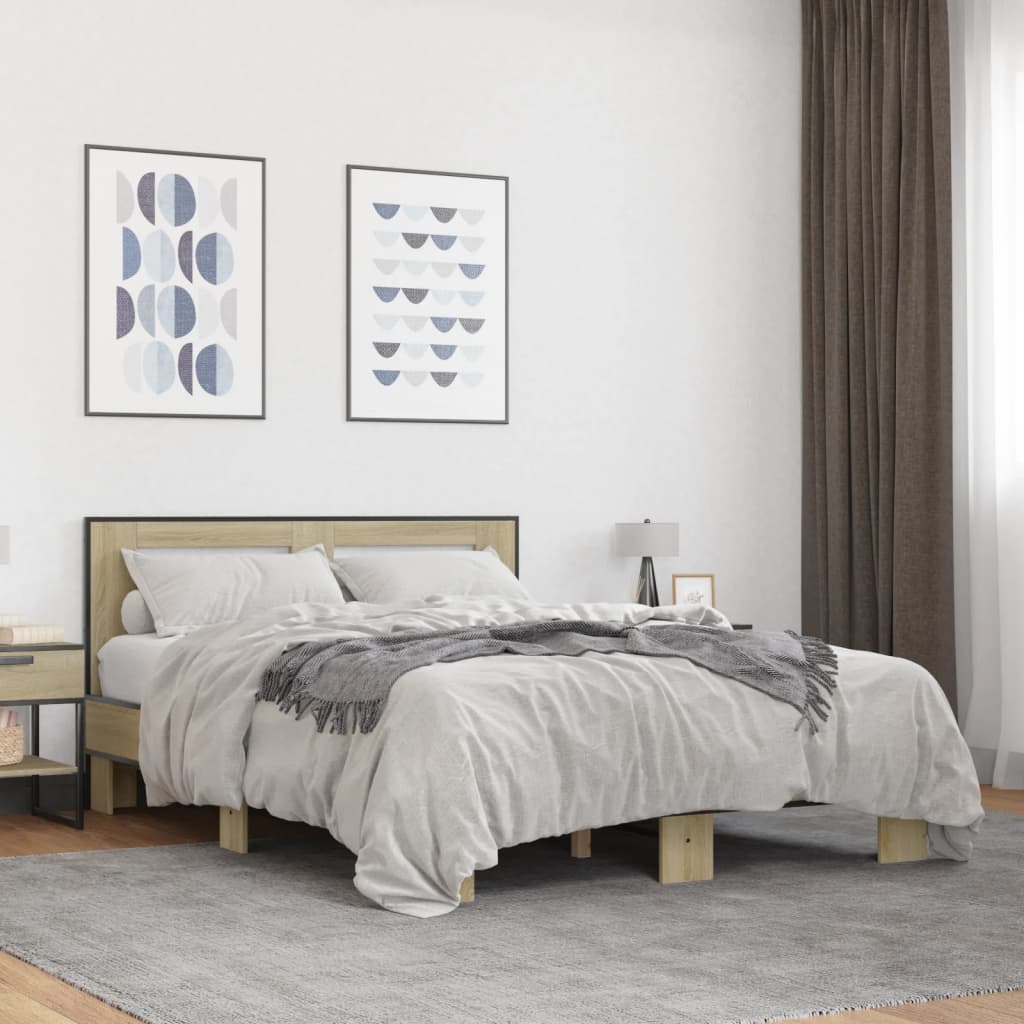 Πλαίσιο Κρεβατιού Sonoma Δρυς 120x200 εκ. Επεξ. Ξύλο & Μέταλλο