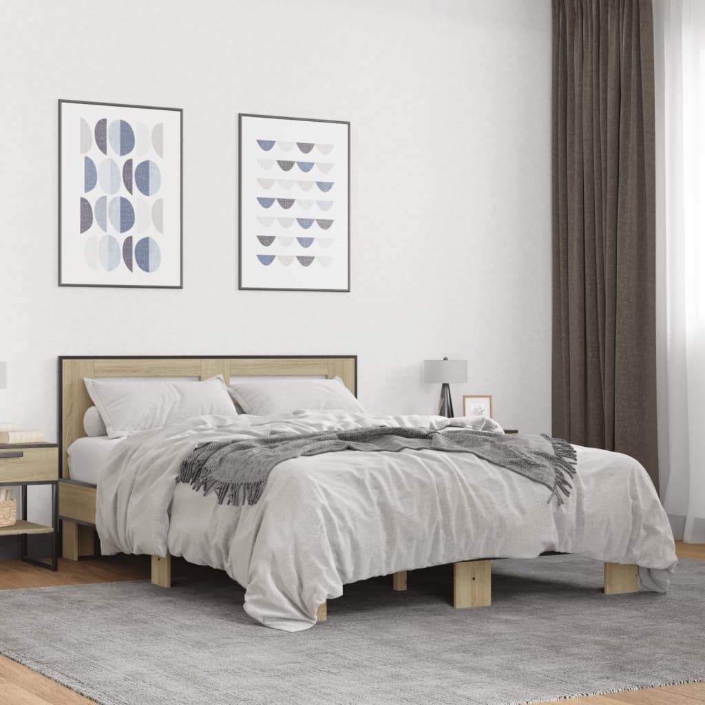 Πλαίσιο Κρεβατιού Sonoma Δρυς 120x190 εκ. Επεξ. Ξύλο & Μέταλλο - Pakobazaar