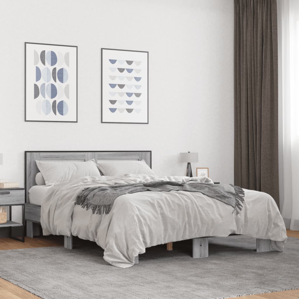 Πλαίσιο Κρεβατιού Γκρι Sonoma 120 x 190εκ. Επεξ. Ξύλο & Μέταλλο