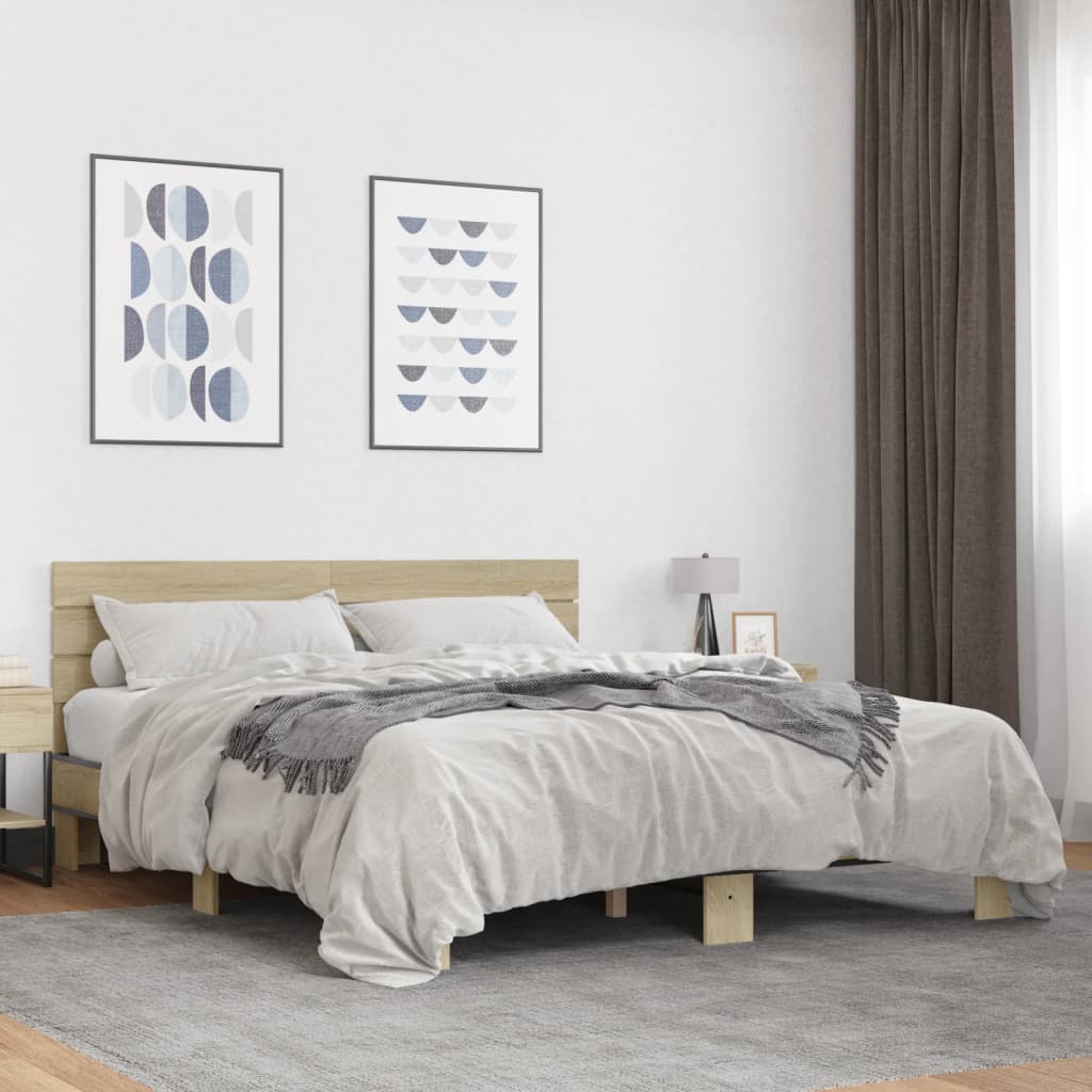 Πλαίσιο Κρεβατιού Sonoma Δρυς 160x200 εκ. Επεξ. Ξύλο & Μέταλλο