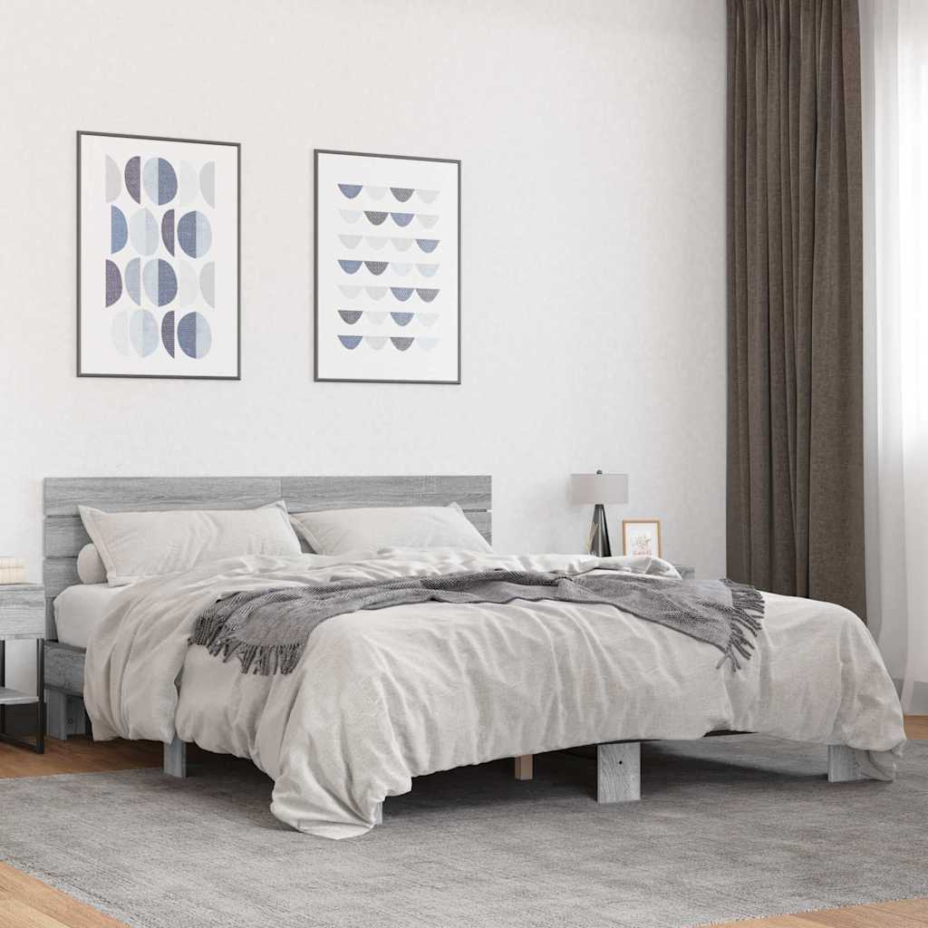 Πλαίσιο Κρεβατιού Γκρι Sonoma 160x200 εκ. Επεξ. Ξύλο & Μέταλλο - Pakobazaar