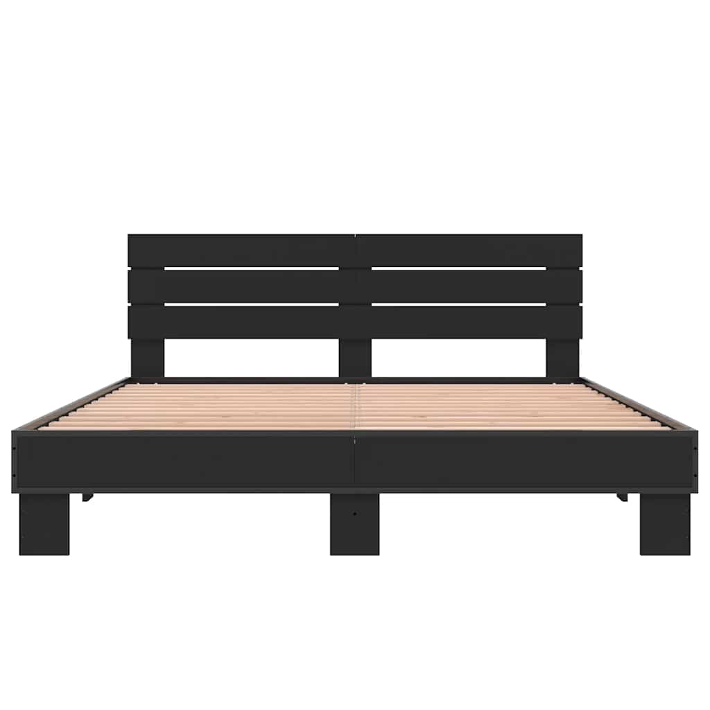 Πλαίσιο Κρεβατιού Μαύρο 160x200 εκ. Επεξ. Ξύλο & Μέταλλο