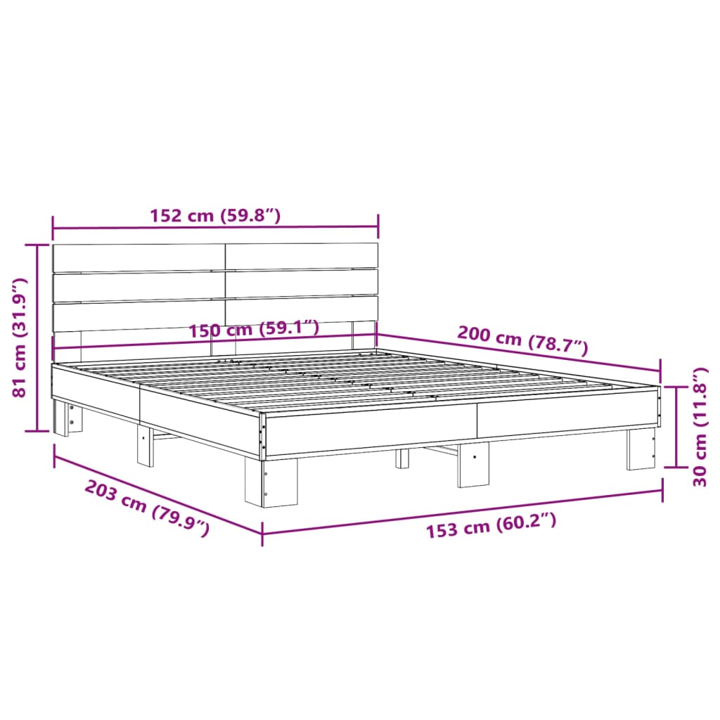 Πλαίσιο Κρεβατιού Sonoma Δρυς 150x200 εκ. Επεξ. Ξύλο & Μέταλλο