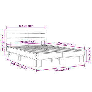 Πλαίσιο Κρεβατιού Sonoma Δρυς 120x200 εκ. Επεξ. Ξύλο & Μέταλλο