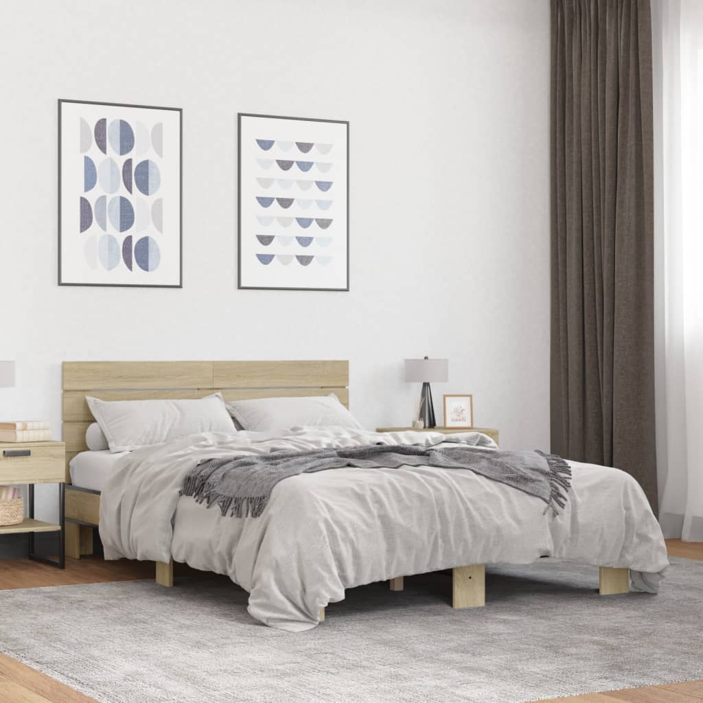 Πλαίσιο Κρεβατιού Sonoma Δρυς 120x200 εκ. Επεξ. Ξύλο & Μέταλλο