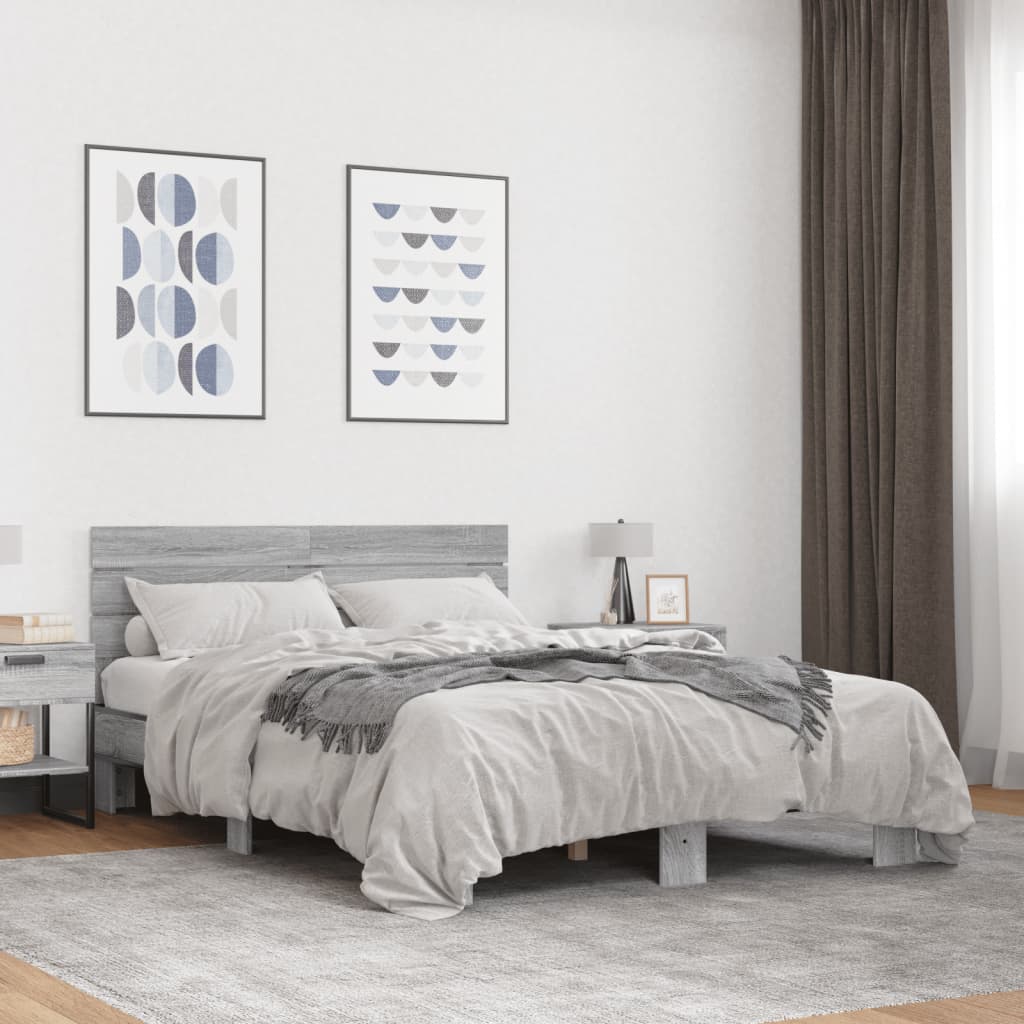 Πλαίσιο Κρεβατιού Γκρι Sonoma 120x200 εκ. Επεξ. Ξύλο & Μέταλλο