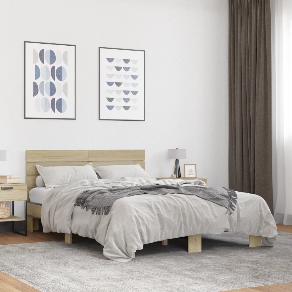 Πλαίσιο Κρεβατιού Sonoma Δρυς 135x190 εκ. Επεξ. Ξύλο & Μέταλλο