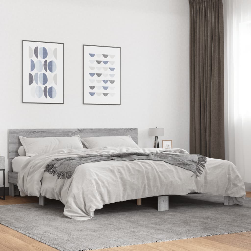 Πλαίσιο Κρεβατιού Γκρι Sonoma 200x200 εκ. Επεξ. Ξύλο & Μέταλλο