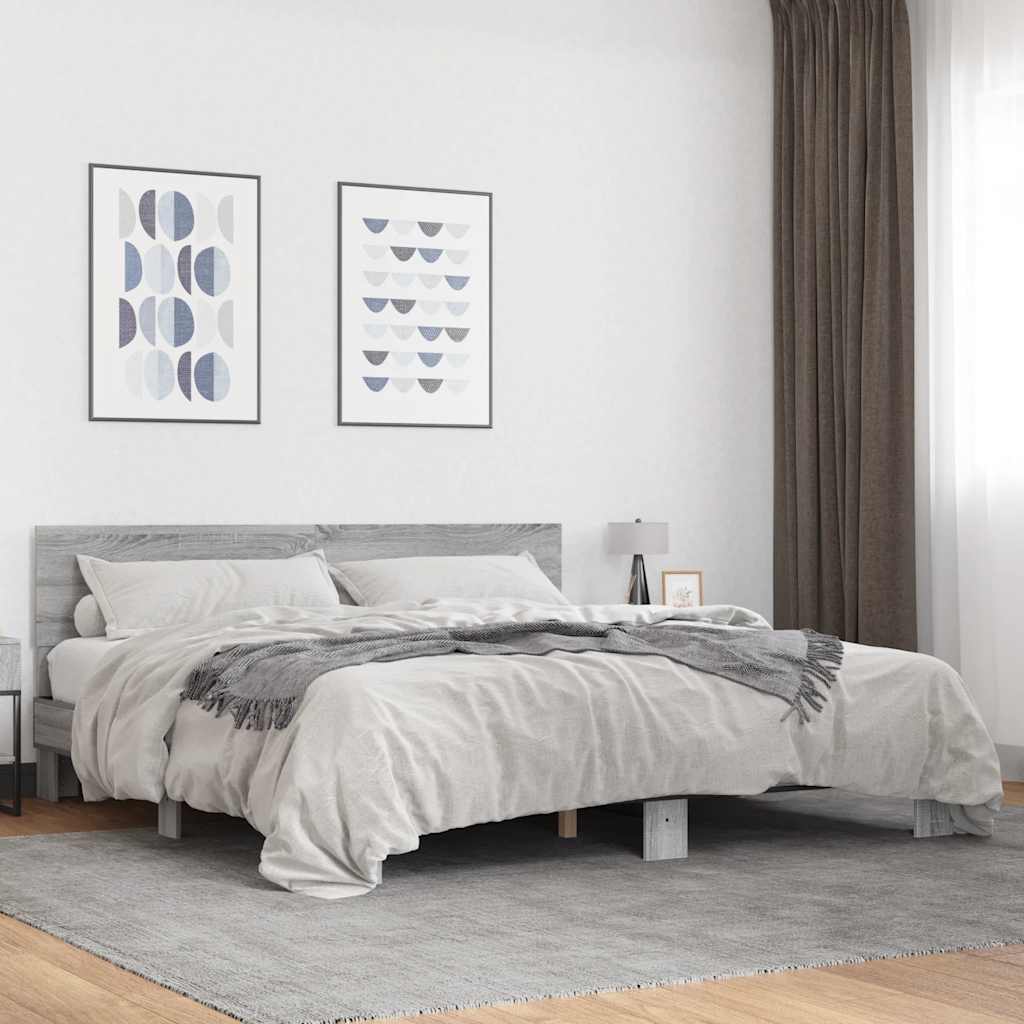 Πλαίσιο Κρεβατιού Γκρι Sonoma 180x200 εκ. Επεξ. Ξύλο & Μέταλλο