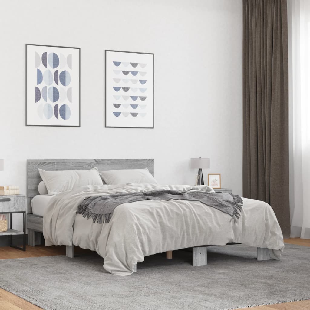 Πλαίσιο Κρεβατιού Γκρι Sonoma 120 x 190εκ. Επεξ. Ξύλο & Μέταλλο
