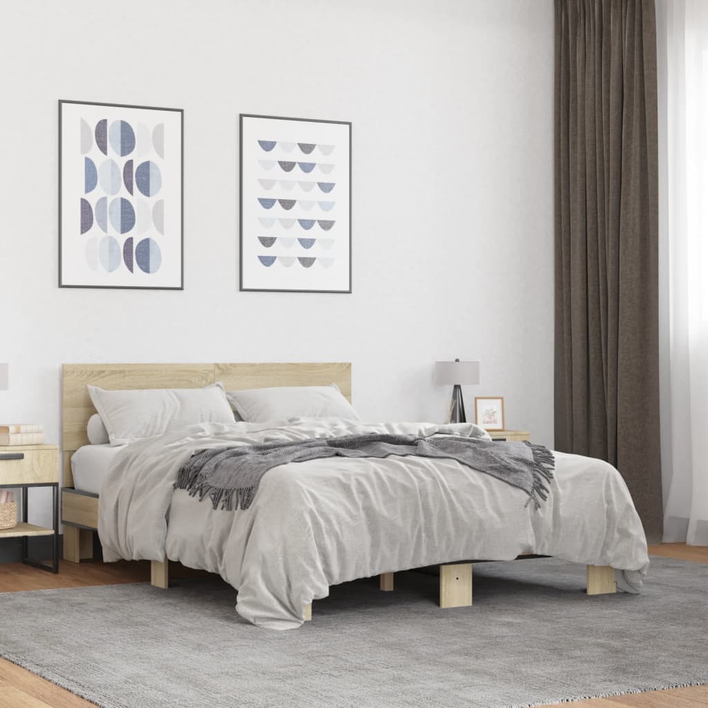 Πλαίσιο Κρεβατιού Sonoma Δρυς 135x190 εκ. Επεξ. Ξύλο & Μέταλλο