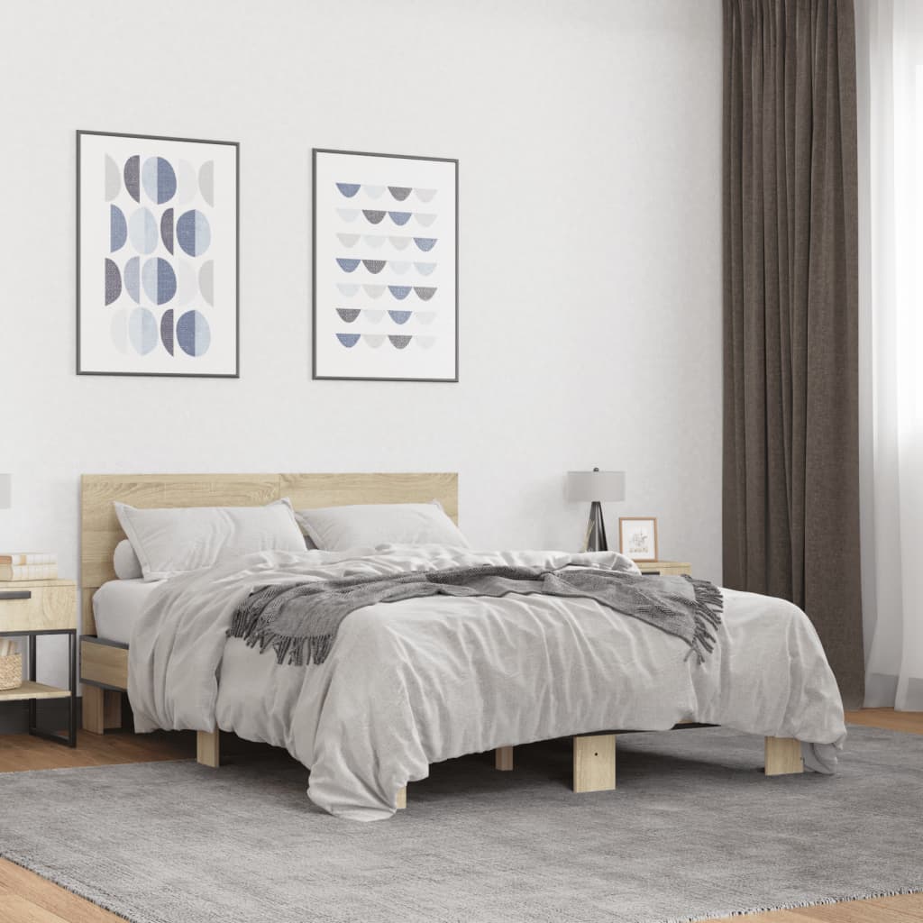 Πλαίσιο Κρεβατιού Sonoma Δρυς 140x190 εκ. Επεξ. Ξύλο & Μέταλλο