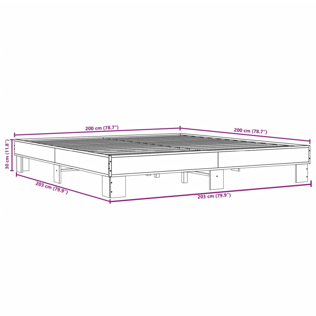 Πλαίσιο Κρεβατιού Γκρι Sonoma 200x200 εκ. Επεξ. Ξύλο & Μέταλλο