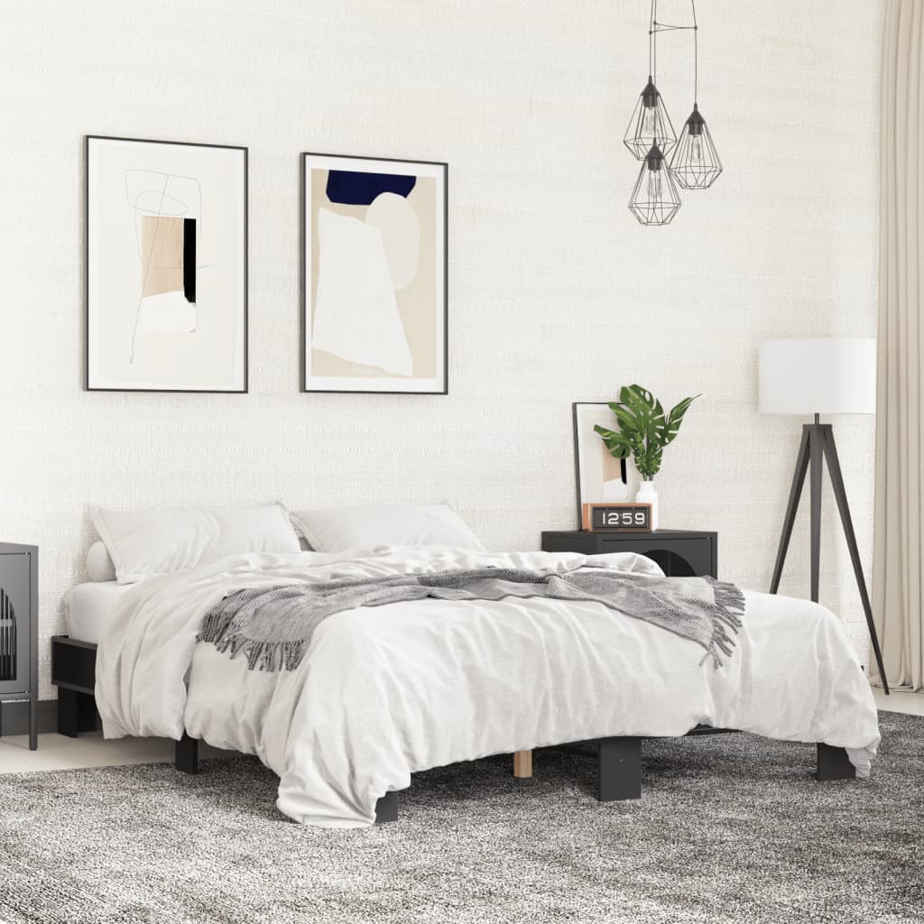 Πλαίσιο Κρεβατιού Μαύρο 160x200 εκ. Επεξ. Ξύλο & Μέταλλο
