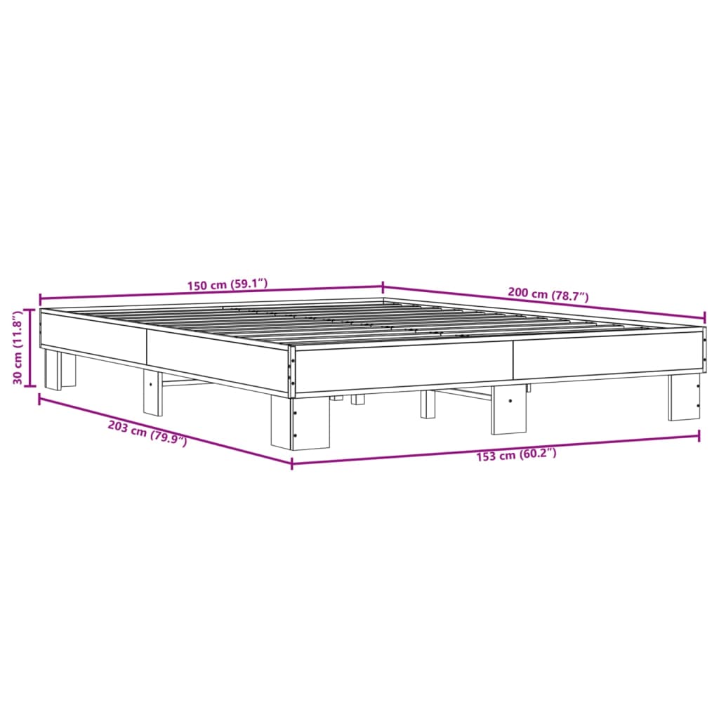 Πλαίσιο Κρεβατιού Sonoma Δρυς 150x200 εκ. Επεξ. Ξύλο & Μέταλλο