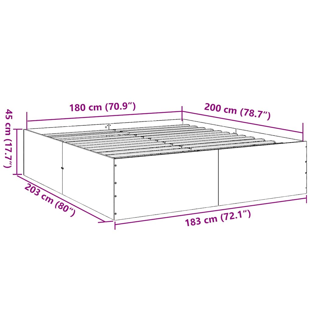Πλαίσιο Κρεβατιού Μαύρο 180 x 200 εκ. από Επεξεργασμένο Ξύλο - Pakobazaar