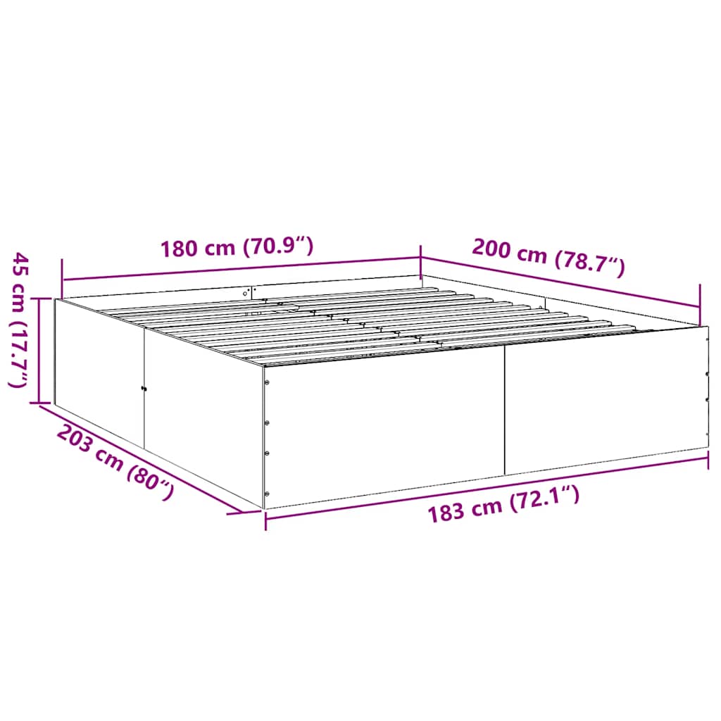 Πλαίσιο Κρεβατιού Sonoma Δρυς 180x200 εκ. Επεξεργασμένο Ξύλο