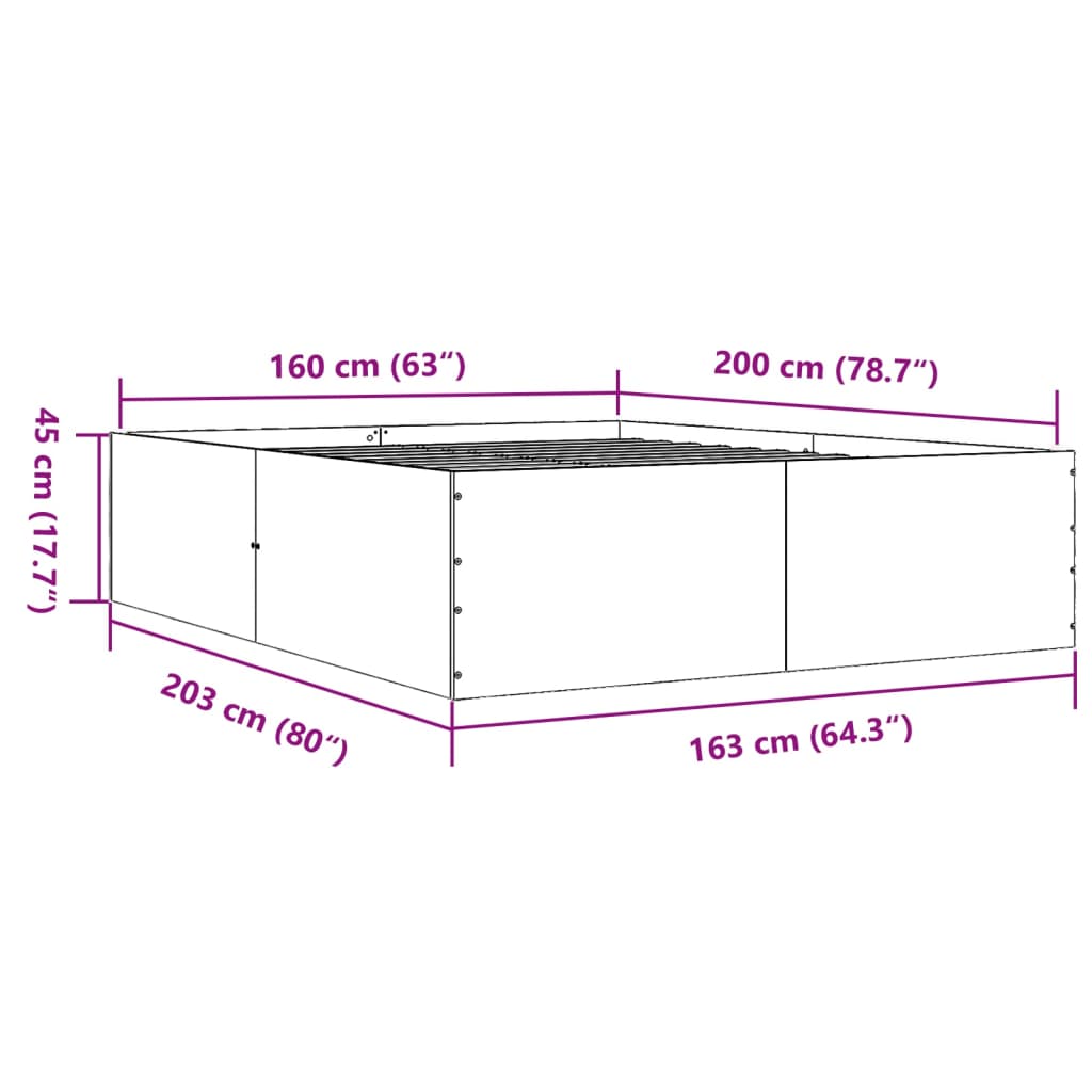 Πλαίσιο Κρεβατιού Γκρι Σκυροδέματος 160x200 εκ. Επεξεργ. Ξύλο - Pakobazaar