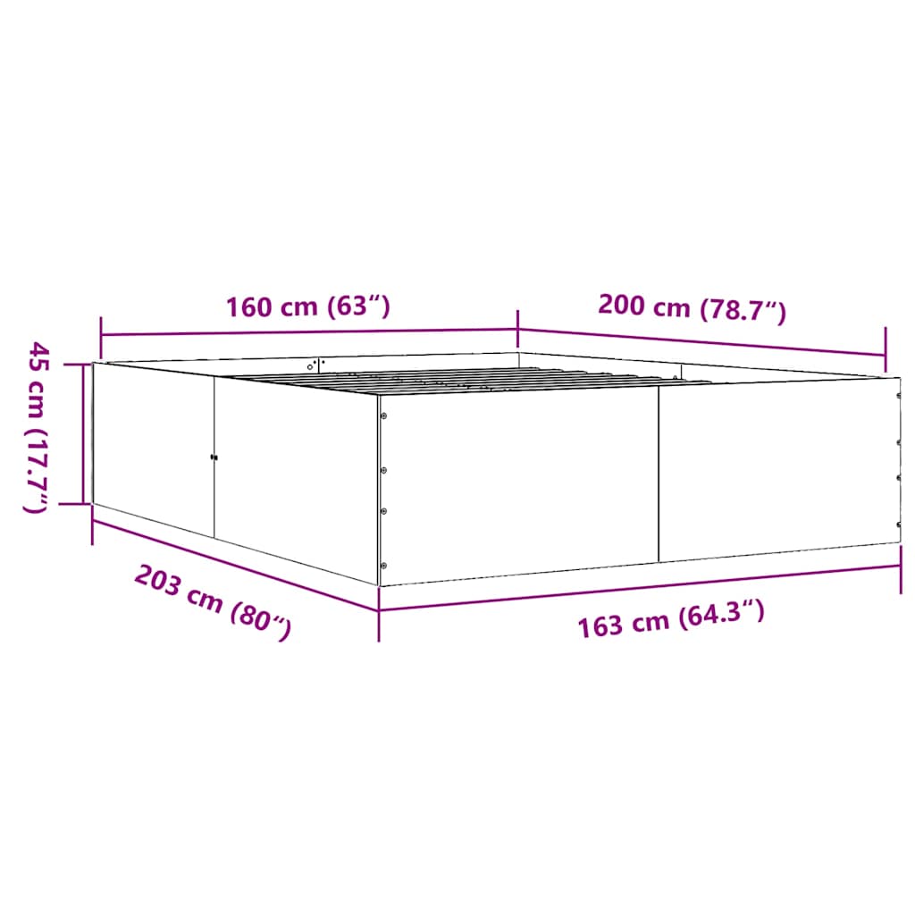 Πλαίσιο Κρεβατιού Καπνιστή Δρυς 160x200 εκ. Επεξεργασμένο Ξύλο - Pakobazaar