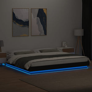 Πλαίσιο Κρεβατιού με Φώτα LED Μαύρο 200 x 200 εκ. Επεξ. Ξύλο