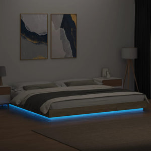 Πλαίσιο Κρεβατιού με Φώτα LED Sonoma Δρυς 200x200εκ. Επεξ. Ξύλο