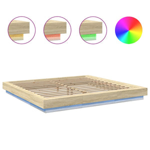 Πλαίσιο Κρεβατιού με Φώτα LED Sonoma Δρυς 200x200εκ. Επεξ. Ξύλο