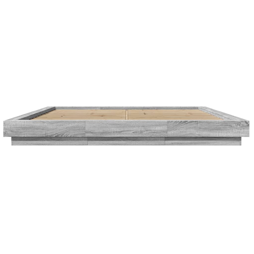 Πλαίσιο Κρεβατιού με Φώτα LED Γκρι sonoma 200x200εκ. Επεξ. Ξύλο