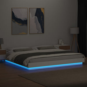Πλαίσιο Κρεβατιού με Φώτα LED Λευκό 180x200 εκ. Επεξ. Ξύλο