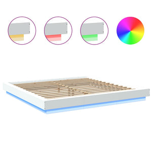 Πλαίσιο Κρεβατιού με Φώτα LED Λευκό 180x200 εκ. Επεξ. Ξύλο