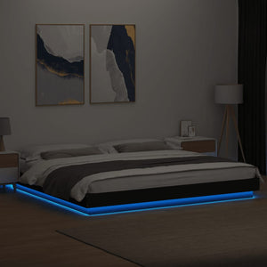 Πλαίσιο Κρεβατιού με LED Μαύρο 180 x 200 εκ. Επεξ. Ξύλο