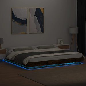 Πλαίσιο Κρεβατιού με LED Καπνιστή δρυς180x200εκ.Επεξ. Ξύλο