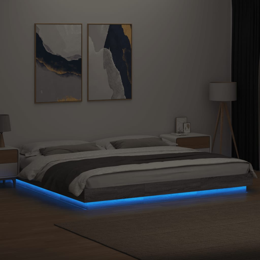 Πλαίσιο Κρεβατιού με LED Γκρι sonoma 180x200εκ. Επεξ. Ξύλο