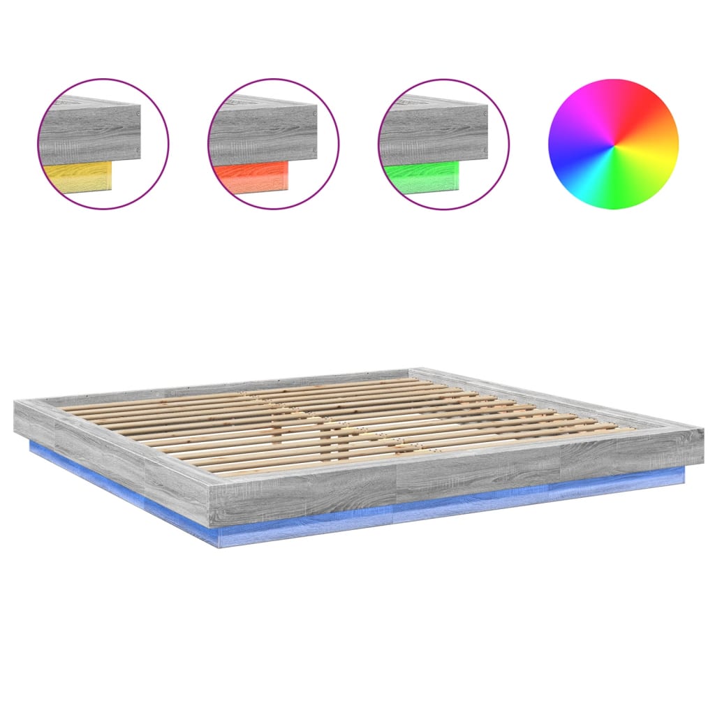 Πλαίσιο Κρεβατιού με LED Γκρι sonoma 180x200εκ. Επεξ. Ξύλο