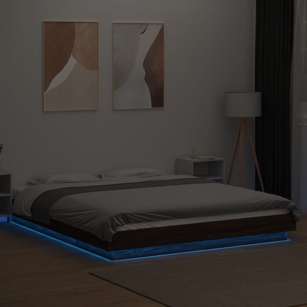 Πλαίσιο Κρεβατιού με LED Καφέ δρυς 160x200 εκ. Επεξ. Ξύλο